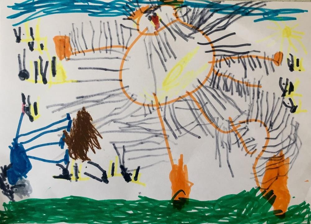 Echte kindertekening: De liger brult vrolijk