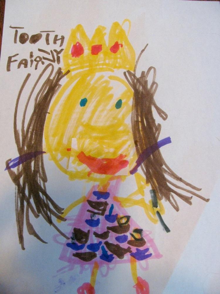 Echte kindertekening: De zwaaiende tandenfee